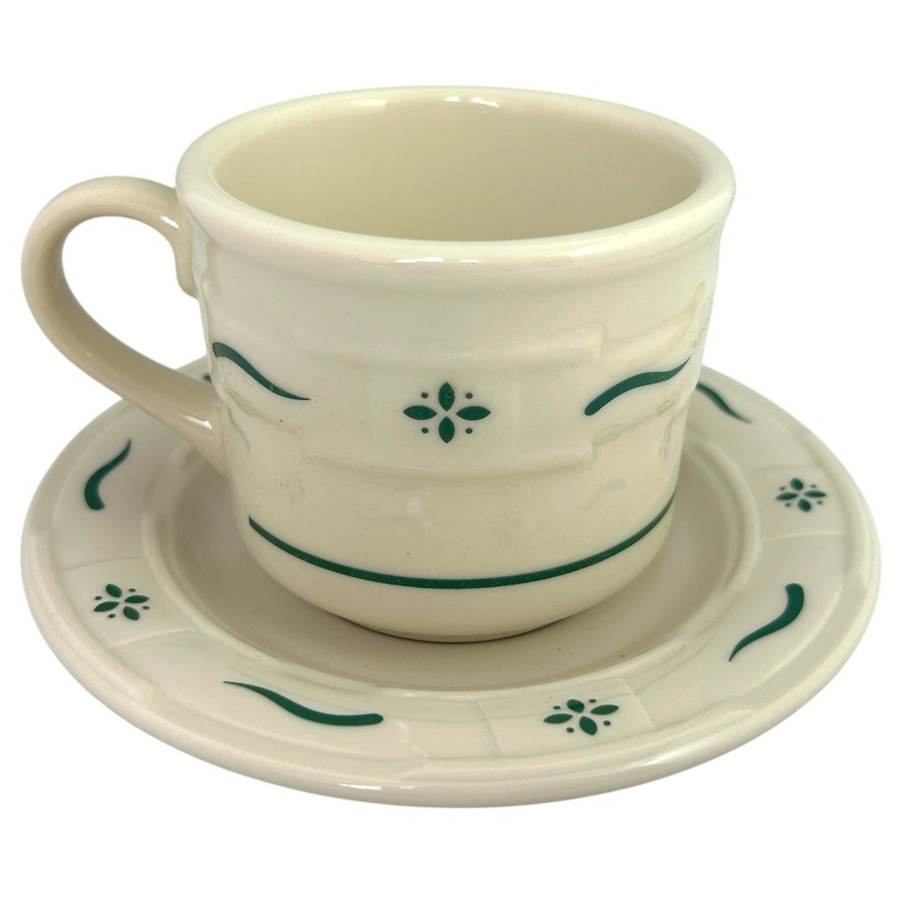 Longaberger Woven Traditions Cup and Saucer Set 7.5oz Green Traditional